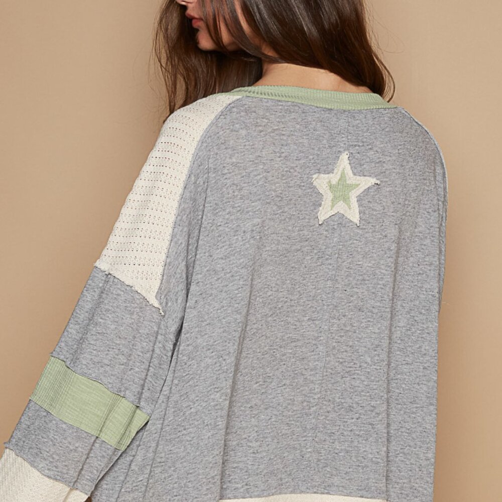 020 Pol Shining Star Patchwork Long Sleeve Pull O… - image 5